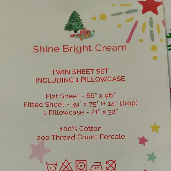 New!CATH KIDSTON London SHINE BRIGHT Cream CHRISTMAS VILLAGE Twin SHEET SET 3PC